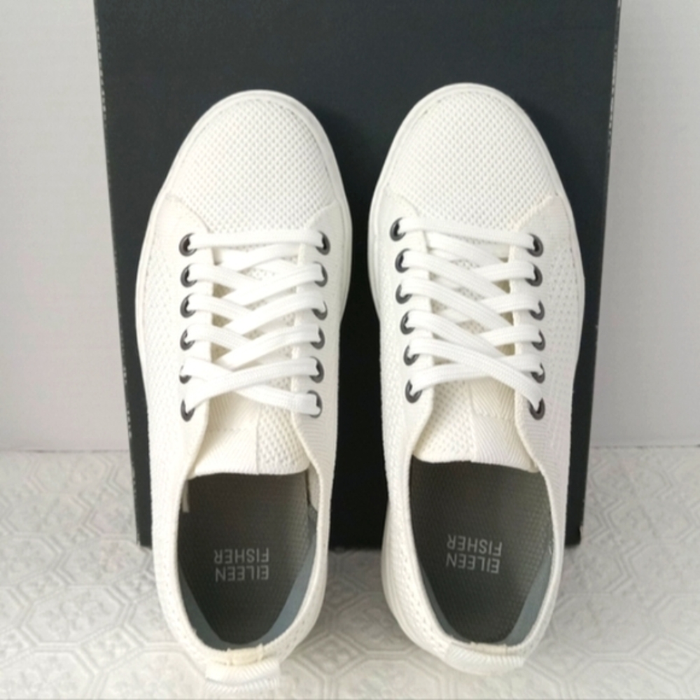 EILEEN FISHER Peris Recycled Stretch Knit White Wedge Sneaker Womens Size 5.5
